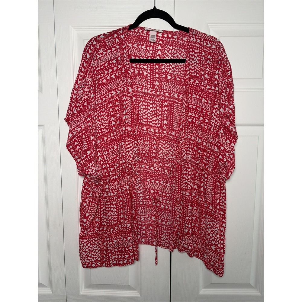 Victoria's Secret Heart Print Kimono Wrap Womens Size O/S Red White Boho Coverup